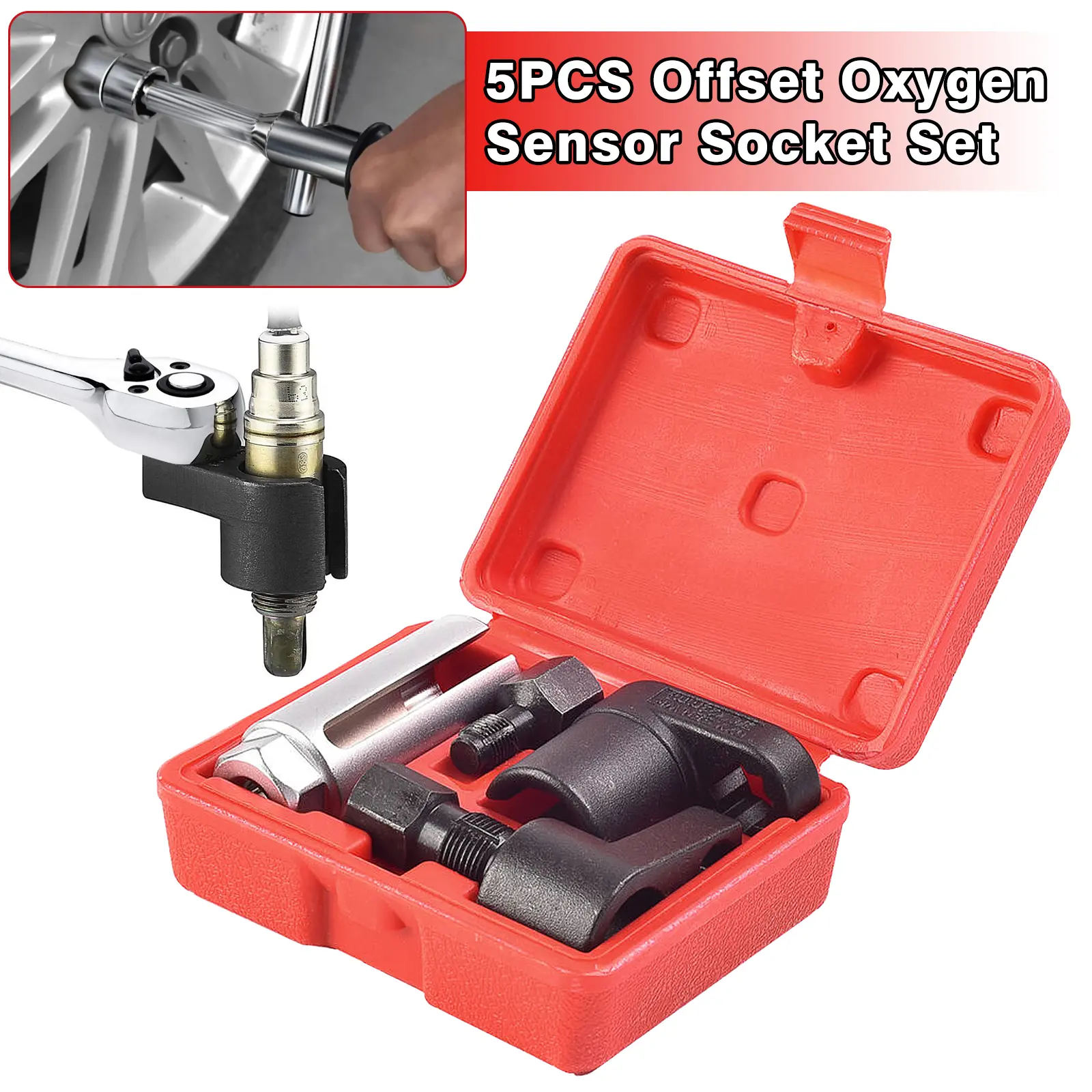 5-Pcs All-Metal Automotive Hand Repair Disassembly Tools Set, Oxygen Sensor Socket Wrench Remover & Thread Chaser for Vehicle Maintenance, Automotive Tools, Hand Tools