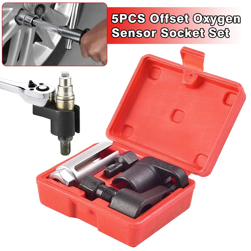 5-Pcs All-Metal Automotive Precision Tool Kit - 3/8” dr. Extra Deep 1-1/4” Oxygen Sensor Socket Wrench Remover, Thread Chaser, Heavy Duty Car Maintenance Hand Tools for Mechanics (Party Bag Gift for Home Supplies Enthusiasts)