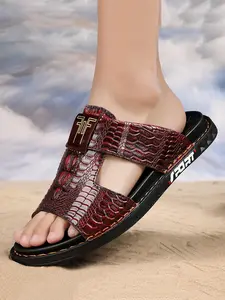 Men's Vintage Crocodile Embossed Beach Sandals, Casual Comfortable Slide Sandals for Outdoor Beach Vacation, Trendy Sports Sandals for Men, Soft Bottom Sandals, Breathable Sandals, Trending Sandals