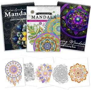 3Pcs Adult Coloring Book Spiral Bound, Mandala Coloring Book for Adult Relaxation, Original Design with 72 Patterns, Thick Paper One Sided Design, Hand-Drawn Design, Anxiety Relief Mindfulness Gifts