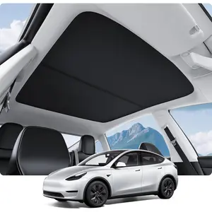 BASENOR Upgraded Tesla Model Y Sunshade Roof, [Nano Ice-Crystal Coatings] Heat Insulation Glass Roof Shade, Top Window Retractable Sun Protection, Sunroof Blocking Cover for Model Y 2020-2024 Black