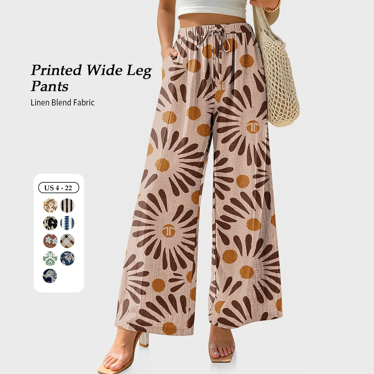 【SS26 Collection】TARSE Women Linen Blend Palazzo Pants Summer Wide Leg Casual Lounge Pant  Boho Beach Travel Vacation Outfits