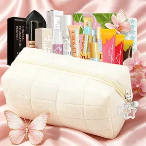 13-Piece Makeup Kit with White Cosmetic Bag & Keychain | Foundation, Powder Puff, Face Primer, Acne Patch, Lip Scrub, Lip Balm, Lip Gloss | All-in-One Beauty Set for Graduation & Anniversary Gifts