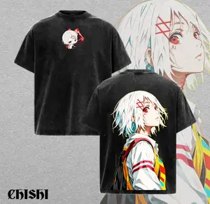 Juuzou Suzuya Tokyo Ghoul Vintage Washed Oversized T-Shirt – Anime Graphic Tee Double Print, Heavyweight Cotton Streetwear, Unisex Casual Crew Neck Top for Men & Women