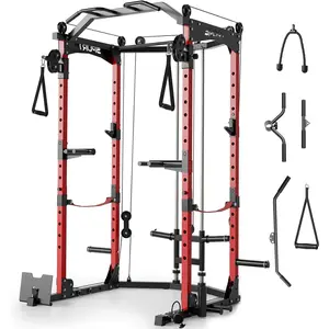 All-in-One Power Cage with Cable Management System, 2000lbs Heavy Duty Squat Rack with Multi-Grip Pull Up Bar, J-Hooks, Dip Bar & Landmine, Home Gym Multi-Functional Fitness Station for Full Body Workout