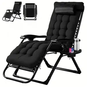 Zero Gravity Recliner, Foldable Headrests, Recliner with Cup Holder Tray And Detachable Cushion, Indoor/ Outdoor Foldable Recliner, Black/ Gray
