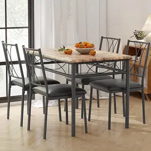Dining Table Set for 4, Rectangle Compact Dining Table and Chairs Set, Small Kitchen Table Set with 4 Wood Chairs for Apartment