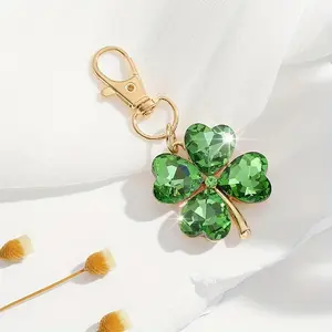 1pc Luxury Rhinestone-Encrusted Four-Leaf Clover Keychain Suitable for Women - Sparkling Lobster Claw Clasp for Car Keys, Bag, Gifts