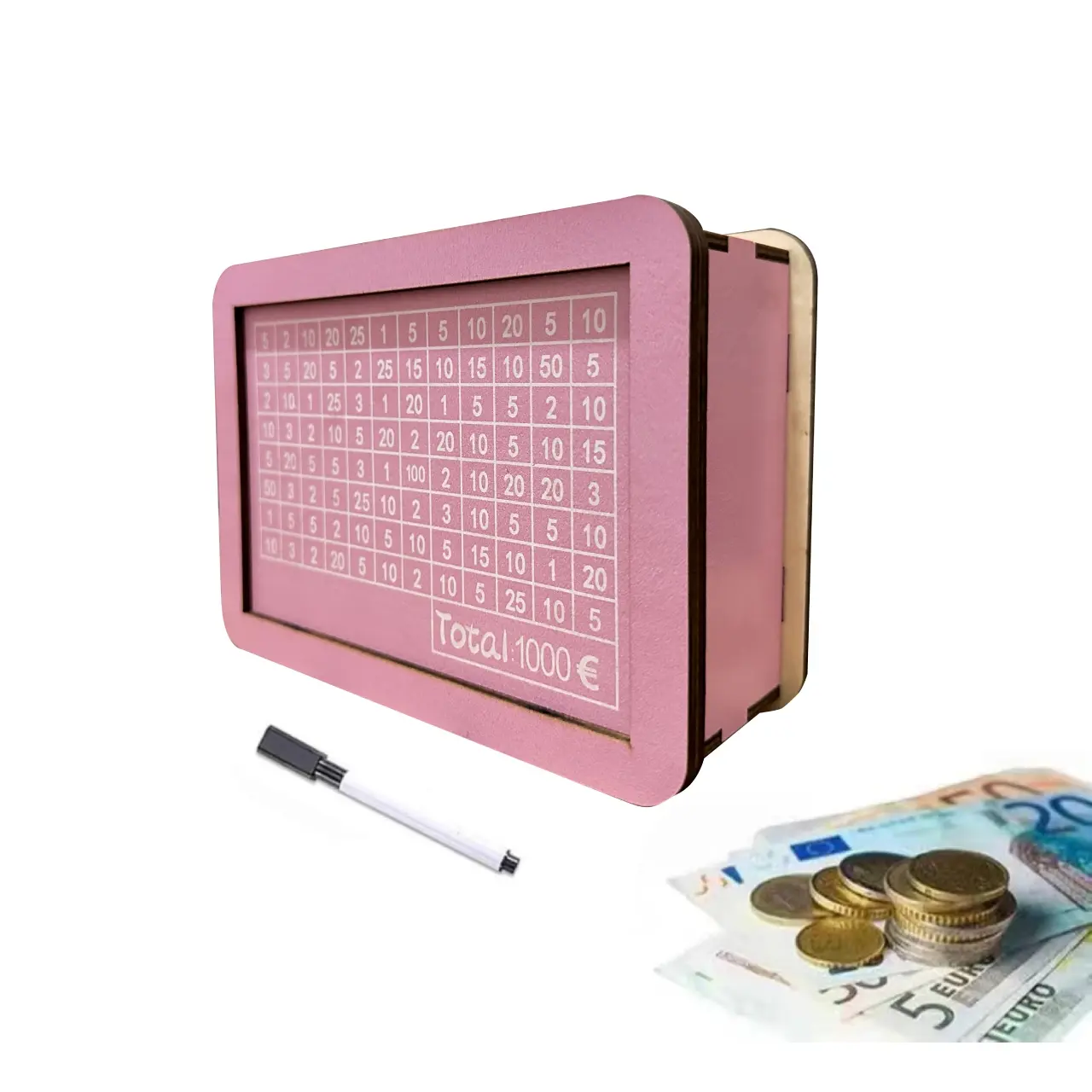 Modern Wooden Savings Jar with Target and Counter, Pink Durable Portable Money Box for Dormitory & Home Use, Cash Coin Jar for Saving Money, Money Bank, Money Storage Box