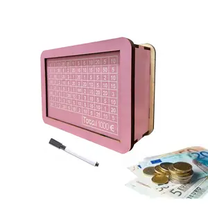 Modern Wooden Savings Jar with Target and Counter, Pink Durable Portable Money Box for Dormitory & Home Use, Cash Coin Jar for Saving Money, Money Bank, Money Storage Box