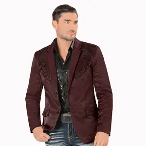 MONTERO MENS DOUBLE BUTTON EMBROIDERY BLAZER MT2185 WINE MEDIUM LENGTH ALL SEASON PLAID PATTERN TWO REAL POCKET INSIDE SATIN LINNING  Menswear Suit Jackets Long Sleeve Workwear