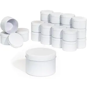 8oz Candle Tins, 24 Piece Bulk Containers with Lids for Candle Making Supplies, White Candle Jars