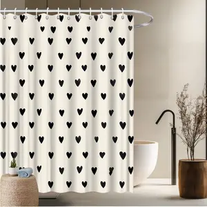 1pcs Animal Theme Bath Curtain-2D Black Heart Pattern Print Home Window Curtains Bathroom Decor Bathtub Decor 70.8x70.8 inches