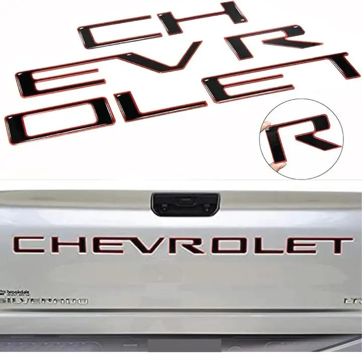 Black & Red Raised 3D Tailgate Letters Replacement for 2019-2023 Chevrolet, Red Tailgate Car Stickers, Self-Adhesive Long-Wearing Car Decoration