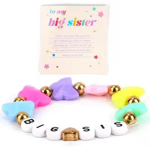 Big Sister Bracelets for Girls, Colorful Heart Shaped Sis Charm Bead Letter Bracelet Adjustable Sister  Gifts for  Girls Daughter Niece