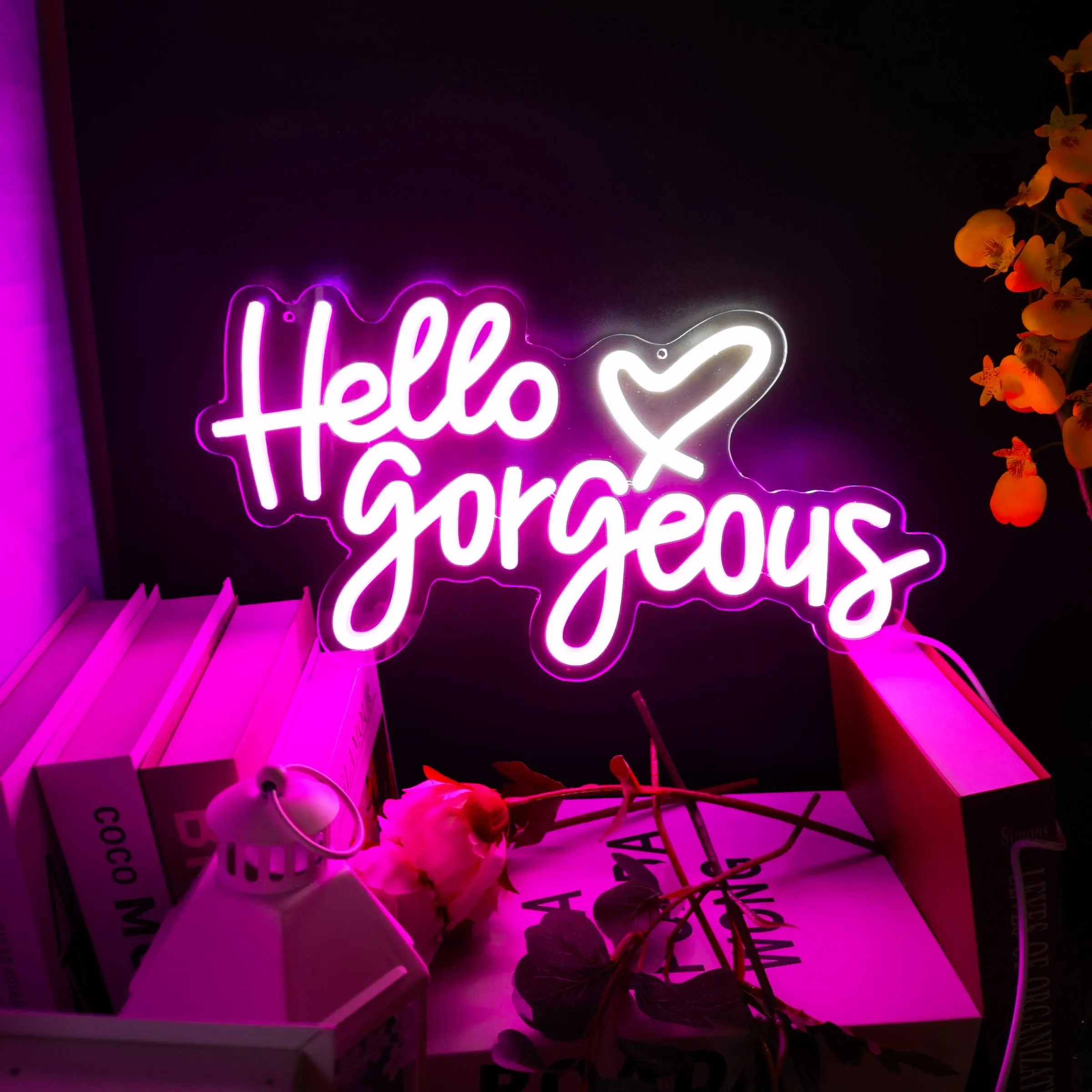 CTTNLS Hello Gorgeous Neon Neon Wall LED Signs, Led Neon Lights, Led Decoration, 1 Count USB Powered Neon Light Sign, Reusable Neon Light Sign, Decorative Neon Sign for Bachelorette Party, Engagement Party, Birthday Party