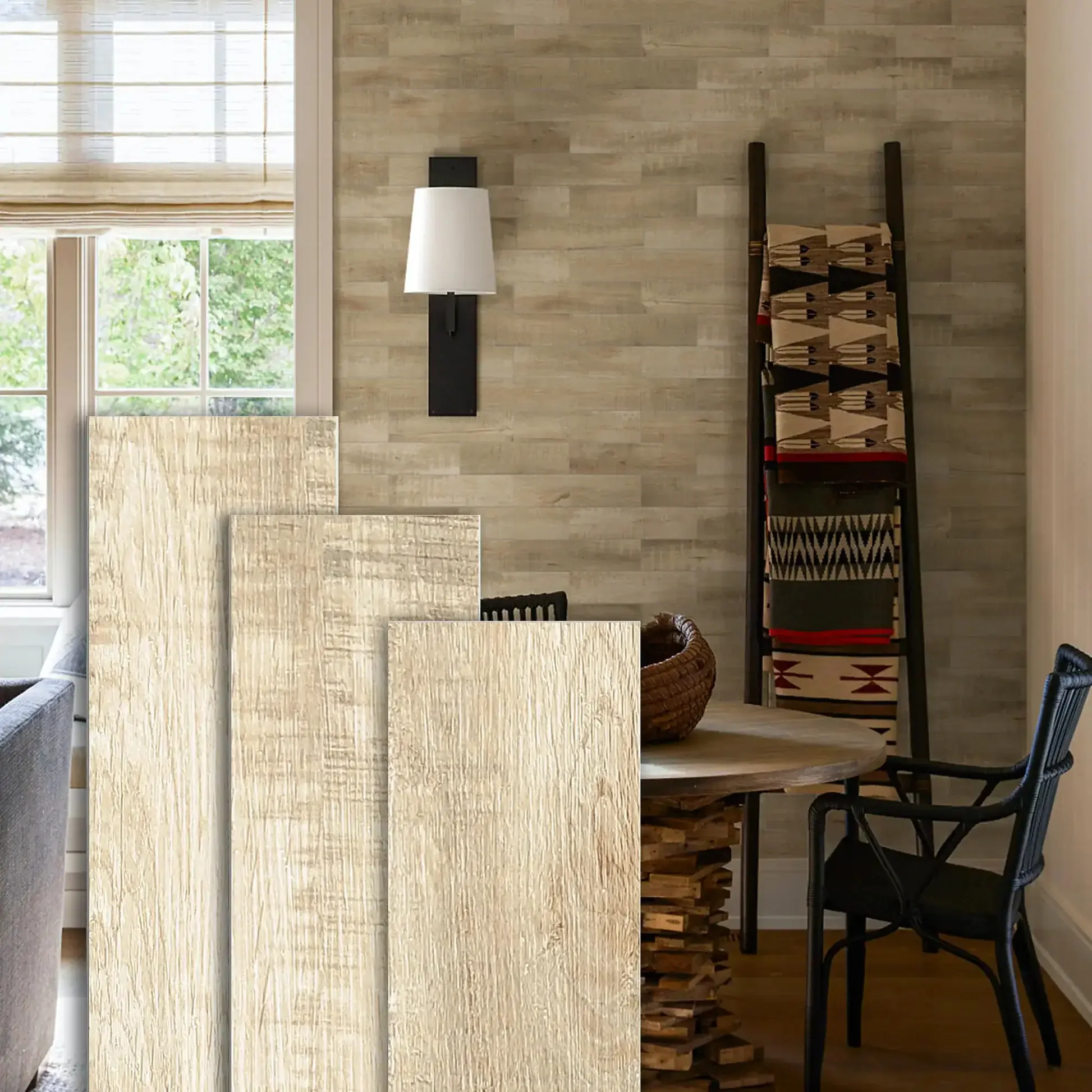 COLAMO 24-Piece Natural White Oak Wood 3D Shiplap Wall Panels - Peel and Stick Decorative Wallpaper, Soundproof Farmhouse Home Improvement Accessory for Kitchen, Fireplaces, Box Pack DIY Projects, Peel and Stick Wallpaper Designs