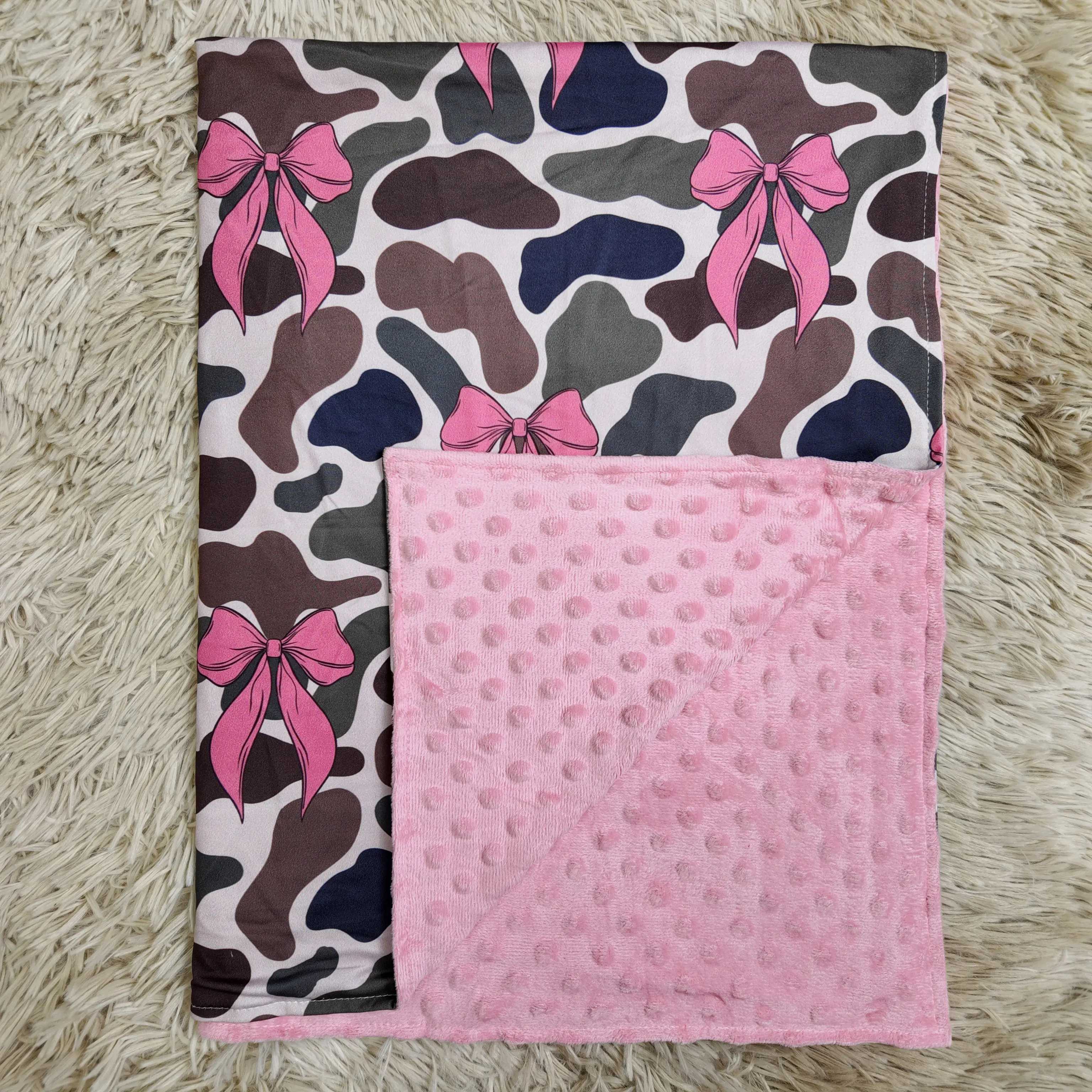 Pink bow camo printed blankets baby girl blanket Pink bow camo printed blankets baby girl blanket