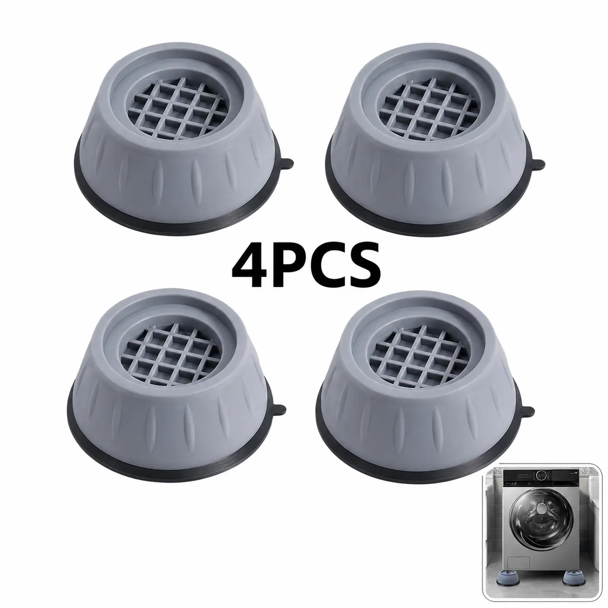4 Pack Washing Machine Anti-Vibration Pads, Non-Slip Appliance Riser Feet for Noise Reduction, Shock Absorption & Floor Protection, Heavy-Duty Stabilizing Base for Washers, Dryers and Refrigerators, Gray