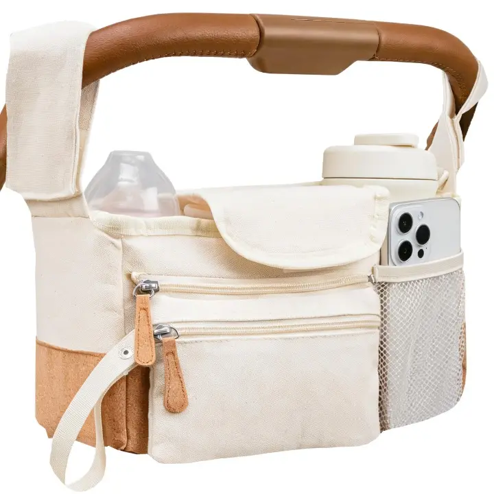 Stroller Organizer with Cup Holder, Universal Stroller Organizer Bag with Insulated Cup Holders, Baby Stroller Caddy, Baby Diaper Caddy Organizer, Baby Travel Bag, Stroller Accessories with Detachable Wristlet for Mom & Dad
