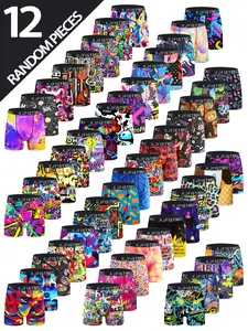 KJFISTMU Men's Boxer Briefs 12pcs Assorted Graffiti Camo Print Breathable Moisture-Wicking Anti-Slip No-Roll-Up Design for Office Home Sports Fitness
