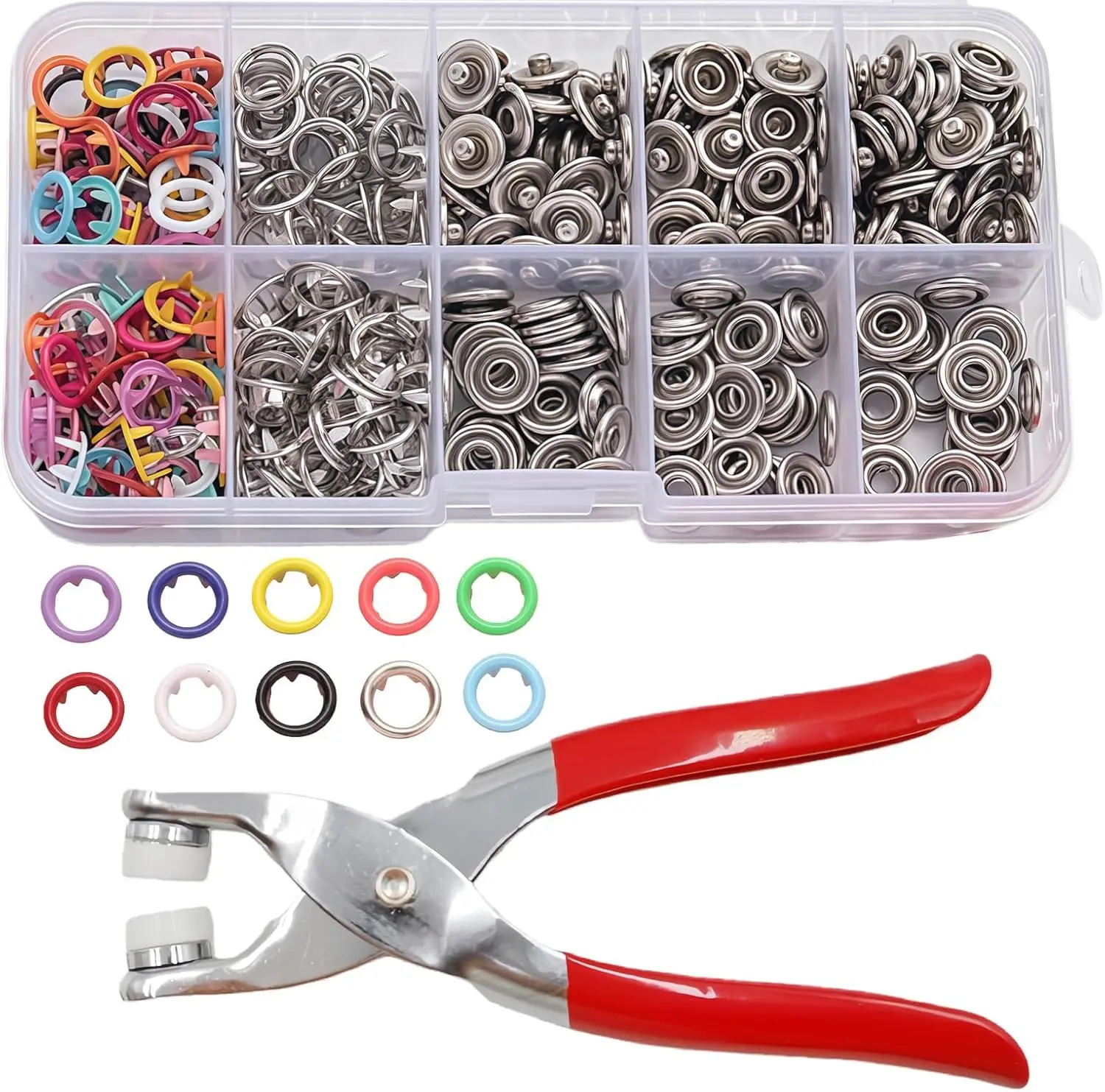 DepotWind 9.5mm All-Season Colorful Metal Snap Button Kit (100-Set) - Includes Pliers, Metal Parts, 10 Colors, Ideal for DIY Crafts, Sports & Outdoor Clothing Repairs, Sports Bras Compatible