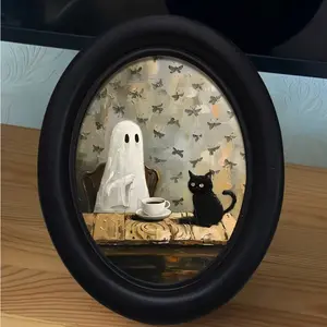 Vintage Victorian Gothic 3D Cat Toilet Decor, Spooky Bathroom Decoration, Christmas Thanksgiving Indoor Home Office Horror Decor