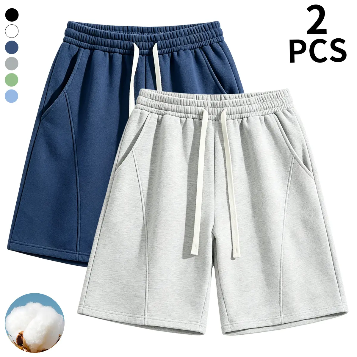 Unisex Plain Shorts, 50/50 Cotton Polyester, Straight Cut, Solid Black, Khaki, Navy, Low Maintenance & Breathable, Comfy Loose Fit, Pull-On Waist – No Ironing Needed