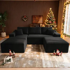 【Memorial Day Gift】NMXVXMN 104.3" Oversized Modular Cloud Sectional Sofa Set with Ottoman, L/U Shaped Boneless Couch High-Density Foam Plush Corduroy Deep Seat Sofa Bed for Living Room Bedroom,No Assembly Required outdoorfun