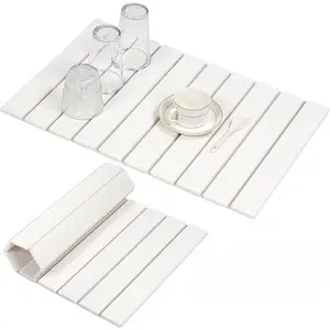Absorbent Stone Dish Drying Mat  - 24" * 16"  for Kitchen Counter, Collapsible Fast Drying Dish MatsKitchenware - 60-Second Fast Absorption, Foldable & Rollable, Natural Diatomaceous Earth, Multipurpose Coasters & Tableware