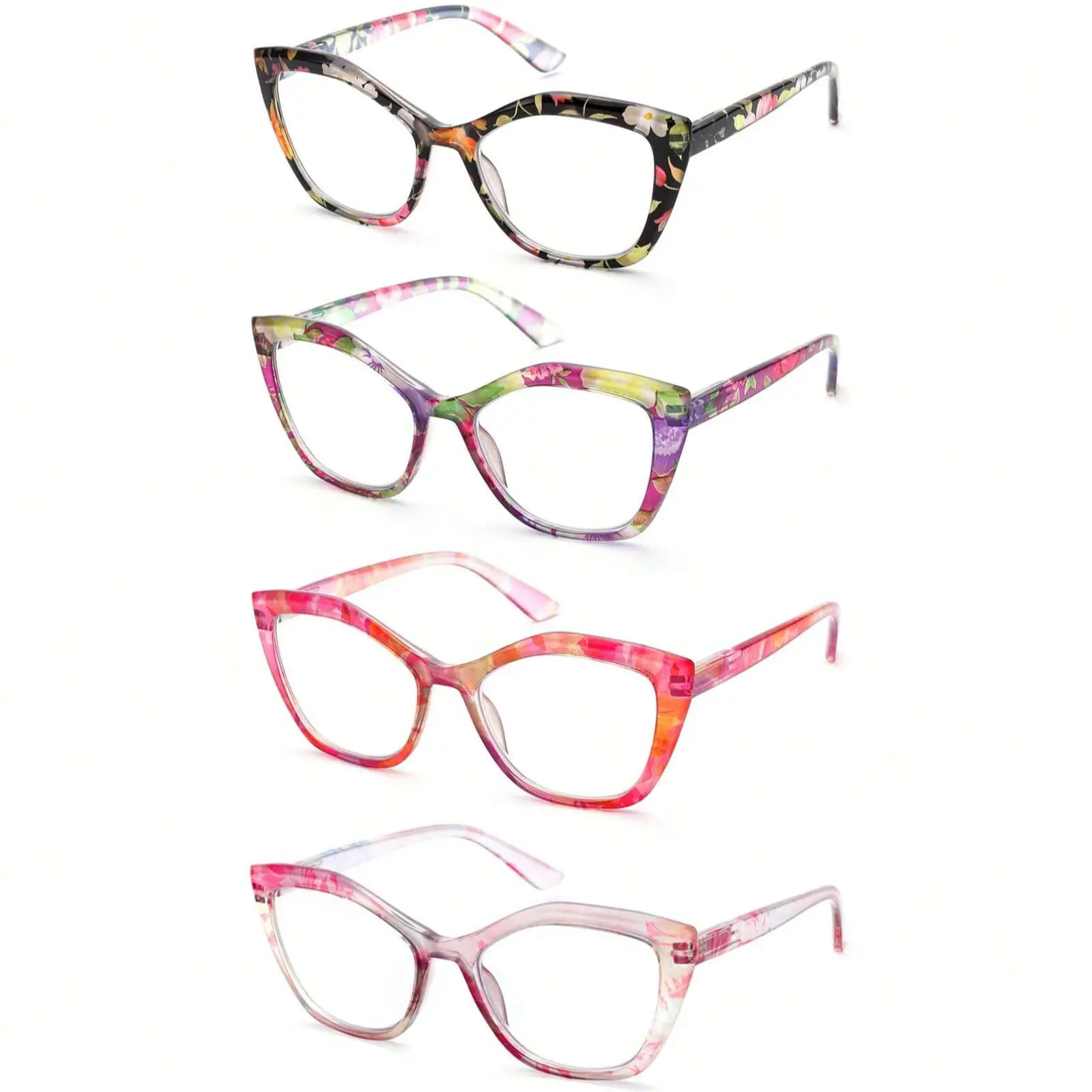 ZOECENT Cat Eye Women's Reading Glasses - 4 Pairs Stylish Blue Light Blocking Comfortable Spring Hinge Glasses