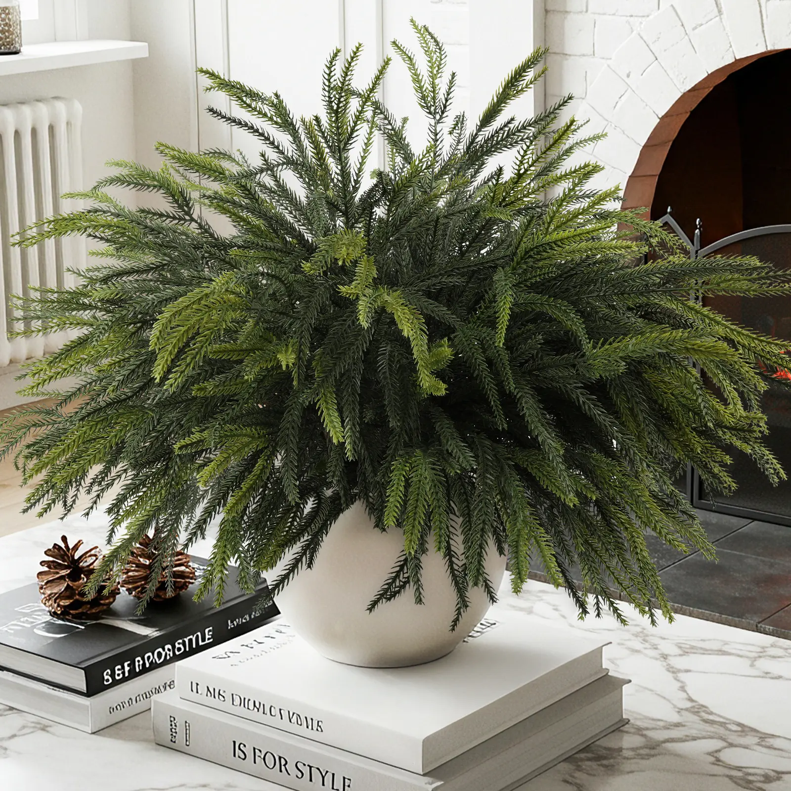 12 Pack 24" Real Touch Norfolk Pine Stems - Elegant Faux Evergreen Floral Branches for Christmas Decoration, Office & Event Space Home Decor