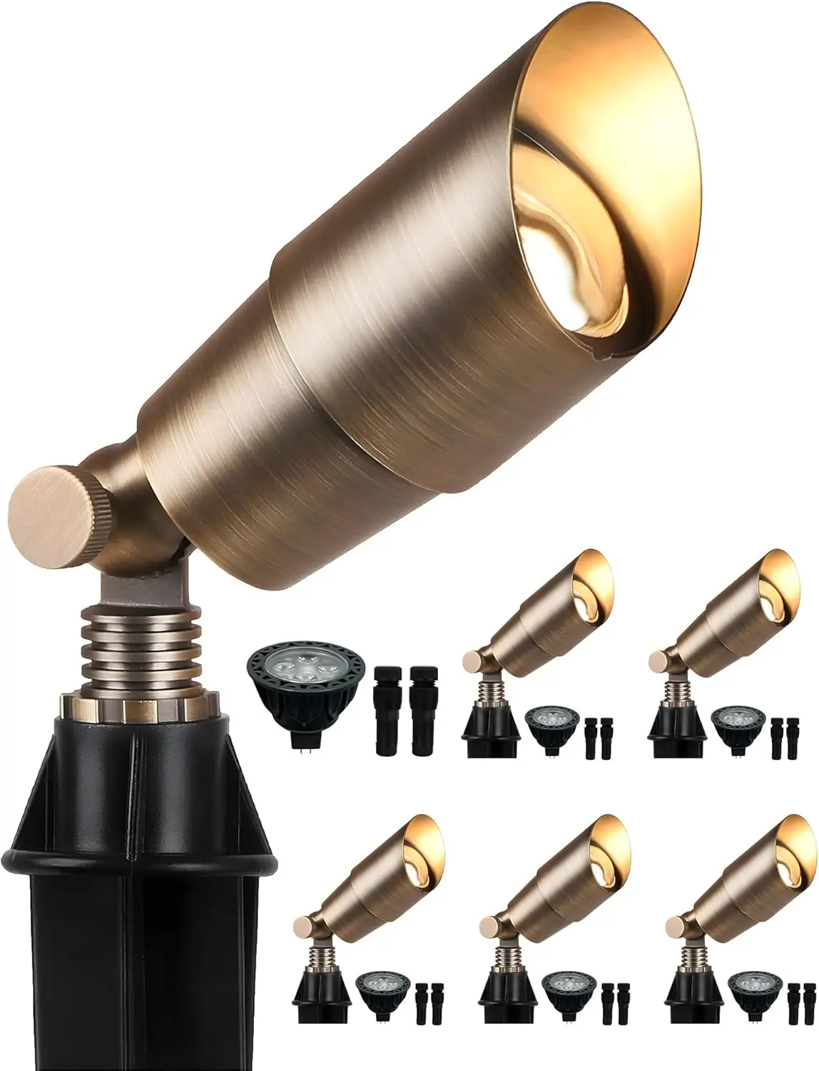 Solid Brass Low Voltage Landscape Lighting, Wired 12V LED Landscape Spotlights with Aluminum Housing MR16 Bulb, Heavy Duty Outdoor Waterproof Up Lights for Garden, Yard, Trees, 6Pack