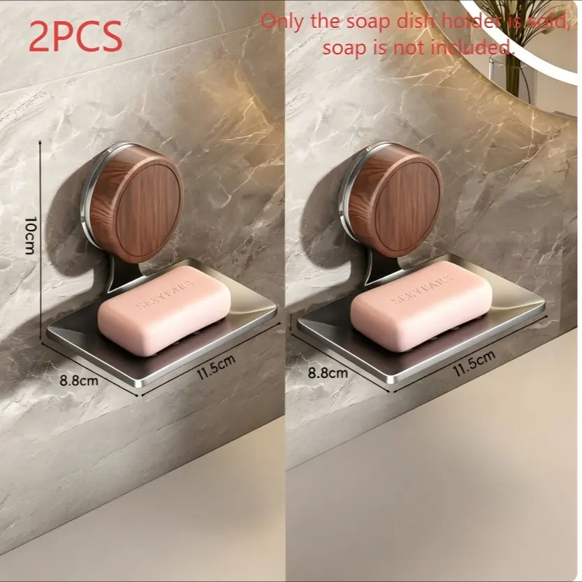 Walnut Wood Pattern Soap Holder, Wall-Mounted Draining Soap Dish, Waterproof Metal Soap Tray, Bathroom Soap Organizer, Home Use, Soap Dish With Drainage
