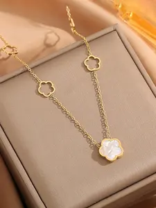 Fashion Long Four-Leaf Clover Necklace, 14k Gold Plated Pendant, Women's Elegant Jewelry Accessory, Suitable for Any Occasion