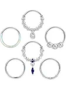 6Pcs 16G 18G Nose Ring Surgical Steel Septum Ring CZ Cartilage Earrings Helix Piercing Jewellery Tragus Earrings Set Gold Silver Nose Ring Hoop Nose Piercings Septum Piercing Jewellery Fashion Body Jewelry