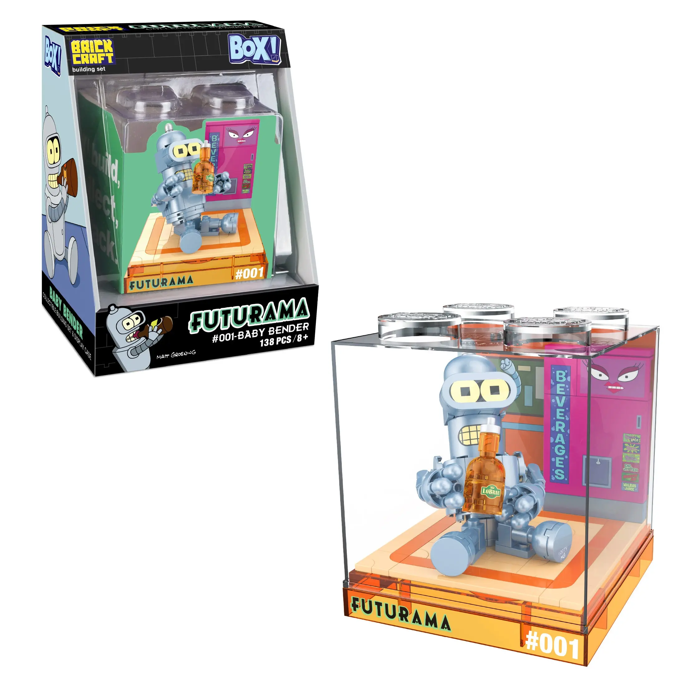 Brickcraft Futurama Baby Bender Box! Building Set, 138-Piece Collectible Display Cube Model Kit for Kids & Adults 8+
