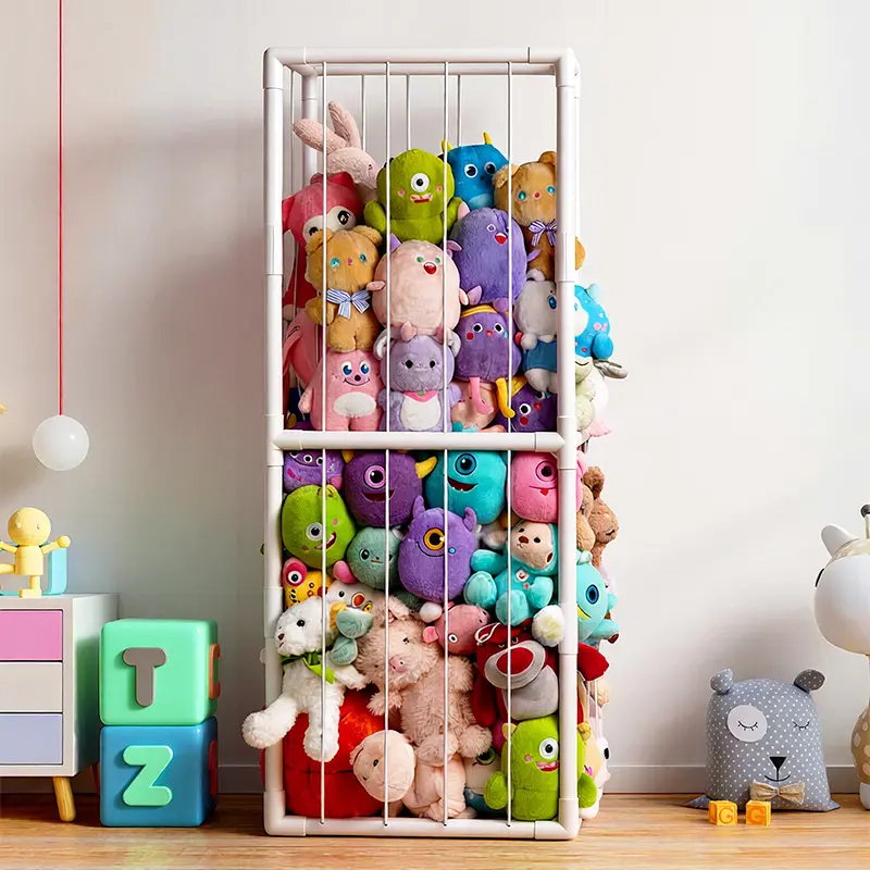 Large Zoo-Stuffed Animal Storage & Organizer with Elastic Straps Thickened PVC for Playrooms Nurseries Bedrooms Wooden Cute Zoo Toy Holder for Toddler Rooms