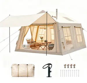 Docred 8/10/12 Luxury Inflatable Tents with a Canopy, Blow Up Tent with Hand Pump, Easy Setup Camping Tent with Stove Jack, Waterproof Oxford Air Glamping Tents for Family Camping, Travel