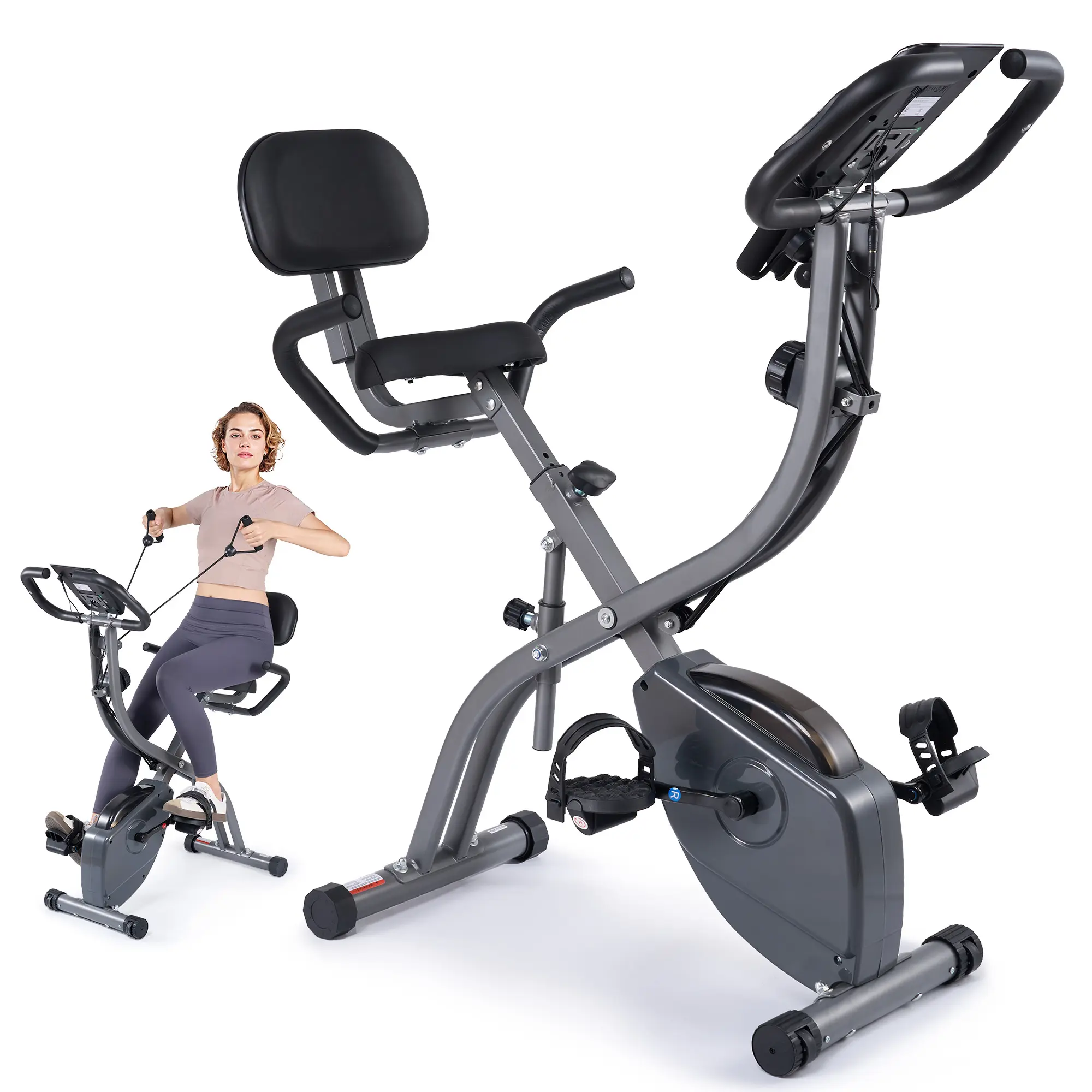 3in1 Folding Exercise Bike with 10 levels of adjustable resistance Indoor Cycling Magnetic Upright Bike Stationary Exercise Bike Perfect for Home Use