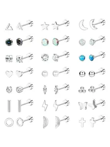 42 Pcs Exquisite Hypoallergenic Flat Back Stud Earrings for Women Men Surgical Stainless Steel Earrings Set Earring Stacking Set for Sensitive Ears Cartilage Earring Small Flatback Studs Earrings Stacks Screw Back Earrings Piercing Stud Earrings Jewelry