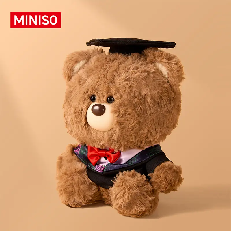 MINISO Giftford Bear Guardian Series Graduation Sitting Plush Toy, Cute Soft Stuffed Bear Doll in Cap and Gown, Collectible Gift for Kids Girls Graduates