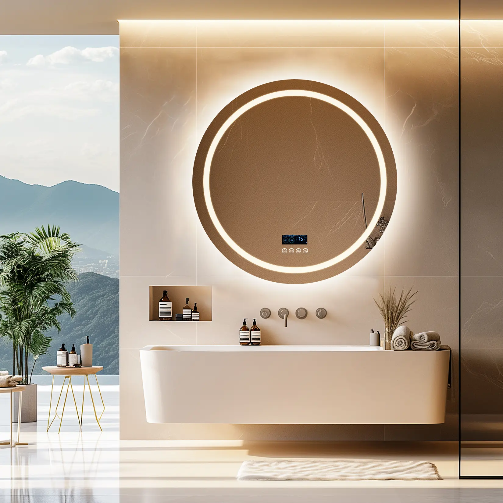 32" Round LED Dimmable Bathroom Mirror - Front-Lit & Backlit Wall Mirror with Adjustable Light, Glass Surface, Electronic Controls, Aluminium Frame, Built-in Bluetooth Speaker, Vertical Bathroom Fixture