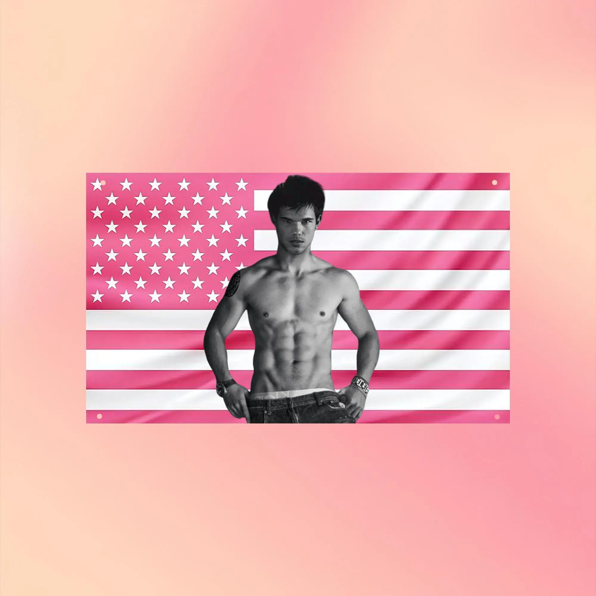 Taylor Lautner American Flag Tapestry 3x5FT, Twilight Fan Wall Banner, Jacob Black Inspired Bedroom Decor, Fantasy Movie Room Art,jjk,drug,funny