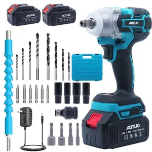 21V Brushless Cordless Impact Wrench Set, Heavy Duty High Torque Power Tool with Variable Speed, LED Lights, 2 x 4.0A Lithium-Ion Batteries, 1 Charger, Drill Bits for Car Maintenance & Mechanics