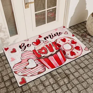 Heart Print Door Mat Non-Slip Indoor Outdoor Washable Soft Rug, Kitchen Dining Bathroom Bedroom Decor, Valentine's Day Home Decoration Gift
