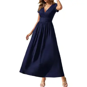 Women's Summer Dresses 2026 Short Sleeve Maxi Dress Casual V Neck Flowy Sundress with PocketsGift