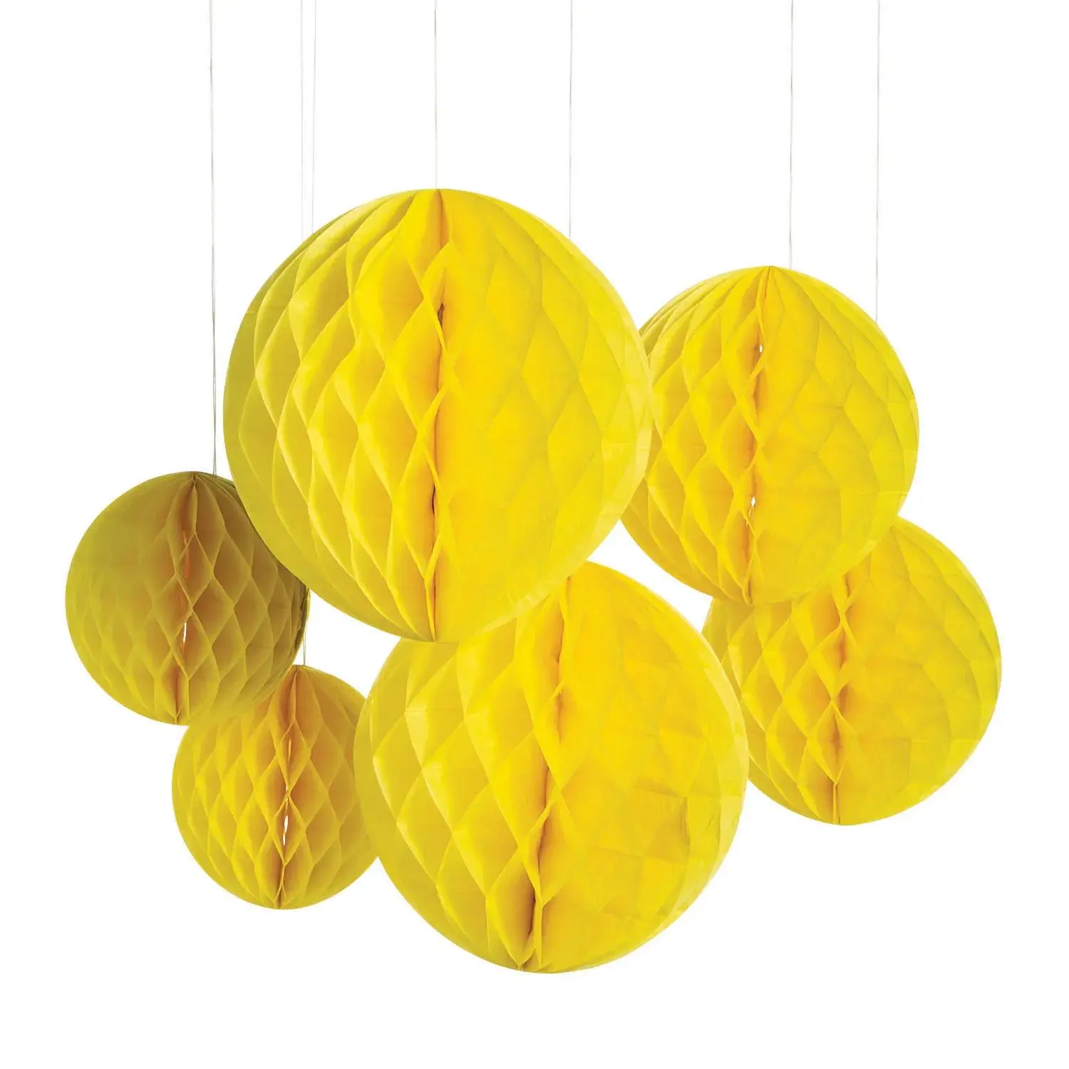 Classic Foldable Round Tissue Paper Ornaments, 6-Pc 6"-10" Yellow Honeycomb Hanging Home Supplies for Room Decor, Ceiling & Birthday Decor