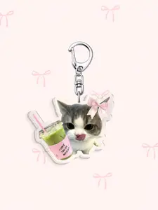 Kawaii Matcha Acrylic Keychain, Butterfly Knot Matcha Cup, Cat Matcha, Cat Drinking Matcha, Hamster Drink Matcha, Tea Theme, Keychain For Bags