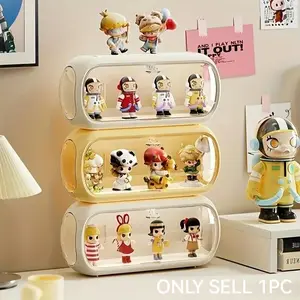 Multi-layer Stackable Collectible Display Box - Transparent Dustproof Acrylic Storage Box with Safety Compartments, Space-saving Organizer for Dolls, Figurines, Model Toys, and Collectible Items (White/Blue/Yellow), Doll Storage Display Cabinet